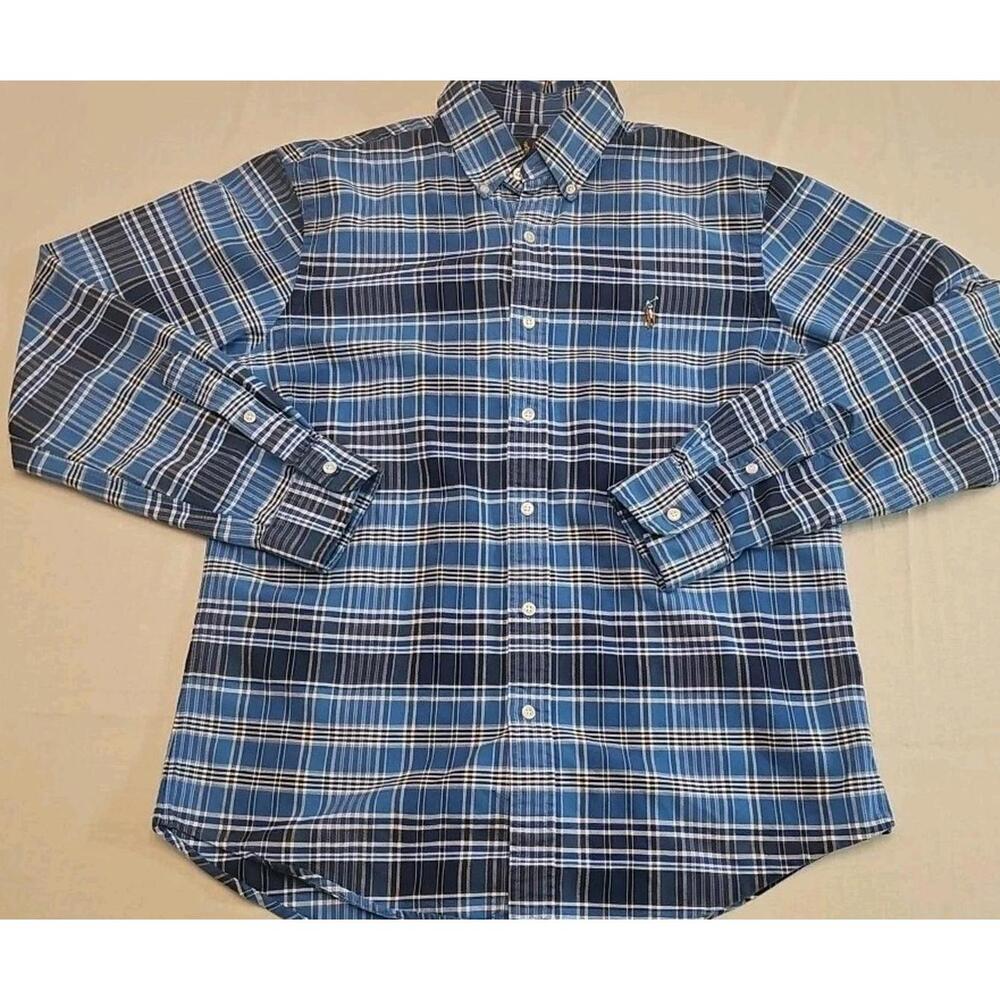 Polo Ralph Lauren Blue Plaid‎ Oxford Button Down Shirt Mens Size M Preppy Beach